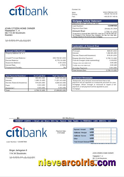 Swedish Citibank  mortgage statement